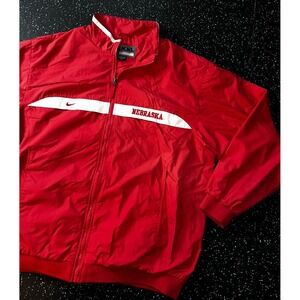 Red Nike Windbreaker Jacket Mens 2XL Red White Nike Mesh Lined Nebraska